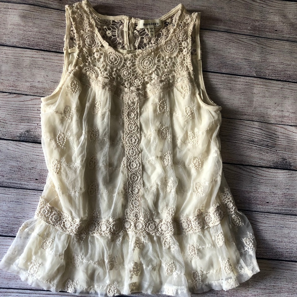 Monteau Lace Sleeveless Peplum Top Size S
